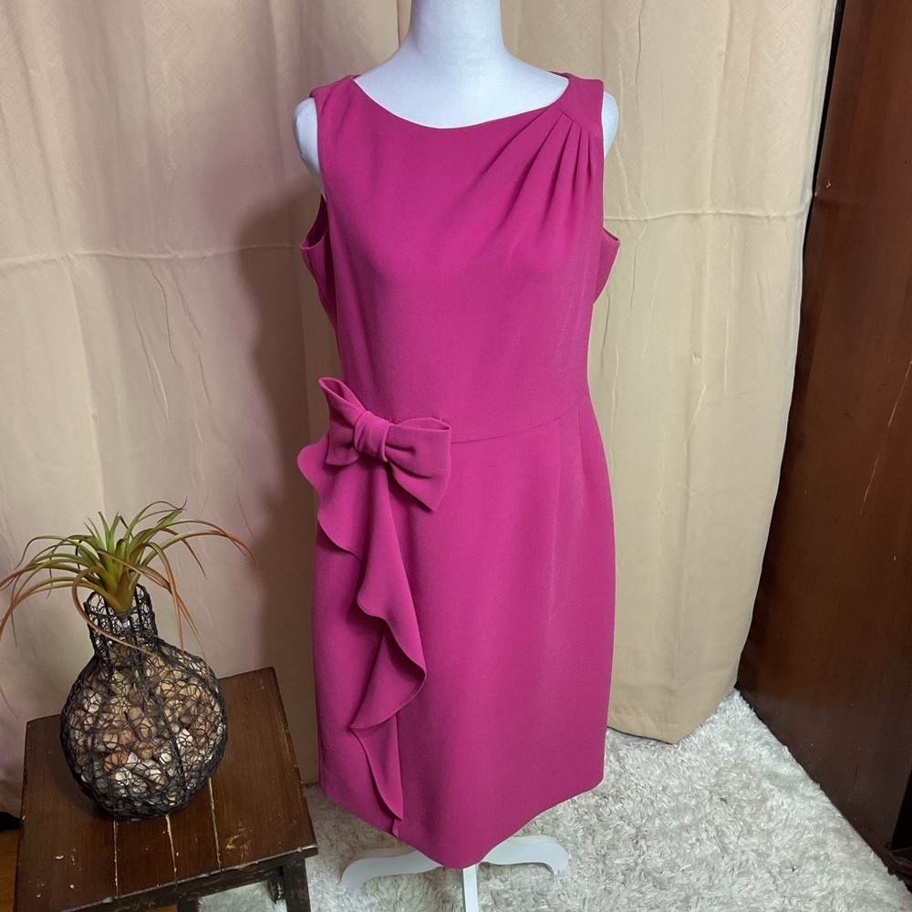 Rickie Freeman For Teri Jon Fuchsia Midi Dress with Bow Accent